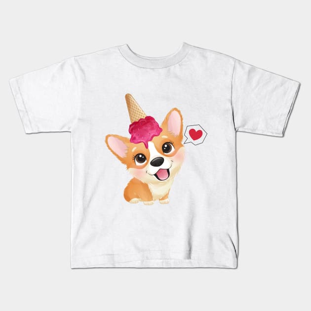 cute little corgi with ice cream tshirt Kids T-Shirt by Tshirt lover 1